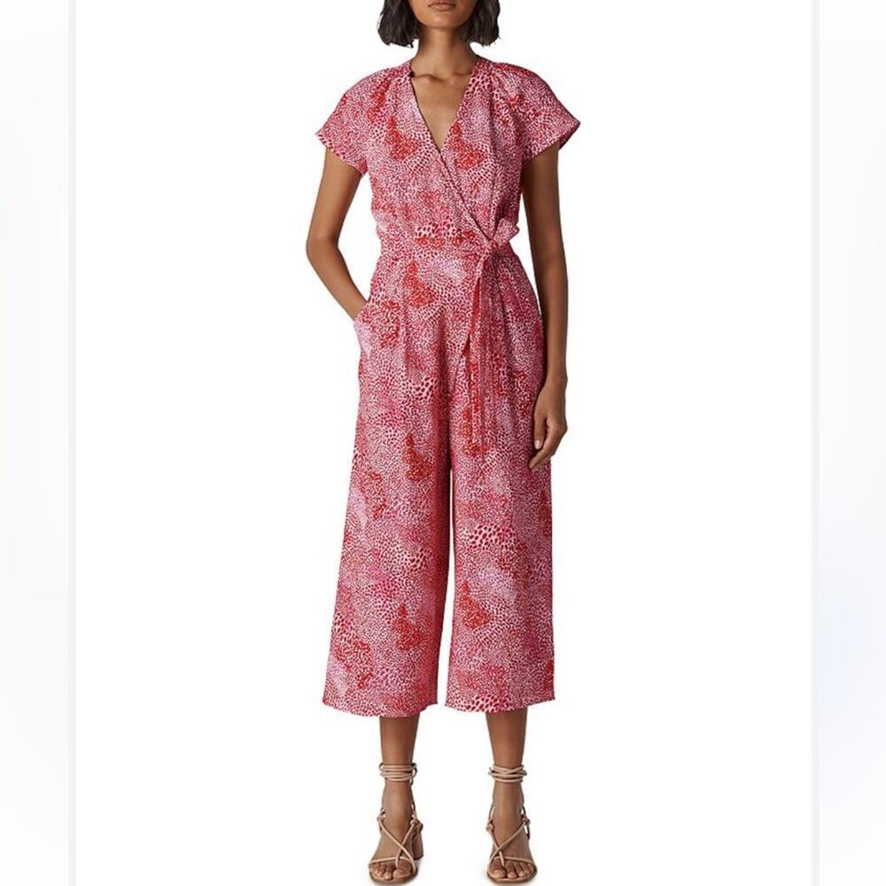 Whistles Red 100% Linen Wide Left Cropped Jumpsuit Small